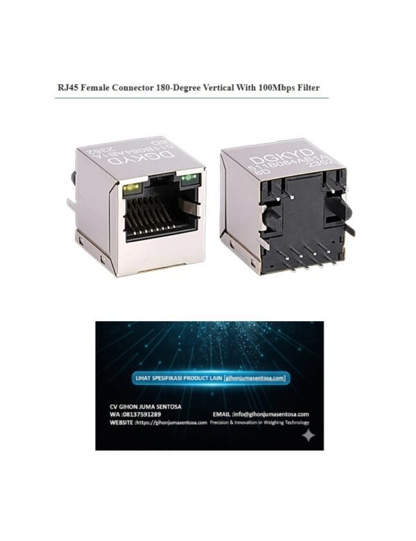 RJ45 Female Connector 180-Degree Vertical with 100Mbps Filter